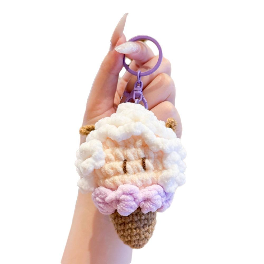 Soft Crochet Sheep Ice Cream Keychain Cute Knitted Lamb Bag Charm Hanging Decoration