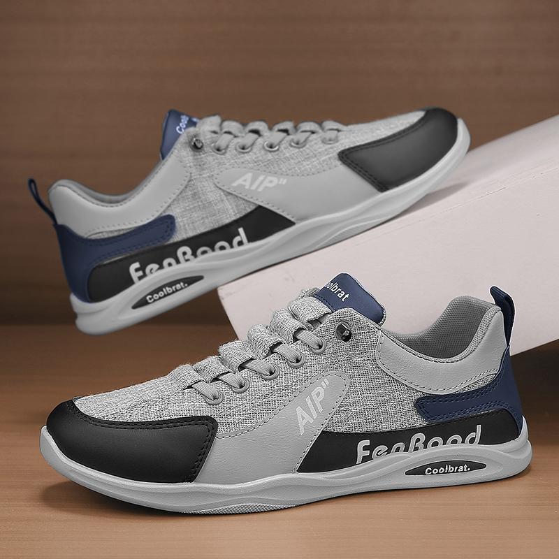 Fashion 2025 Men's Sneakers Summer Fashion Lazy Work Shoes New Trend Leather Splicing Breathable Mesh Sneakers Shoes Tenis Masculino