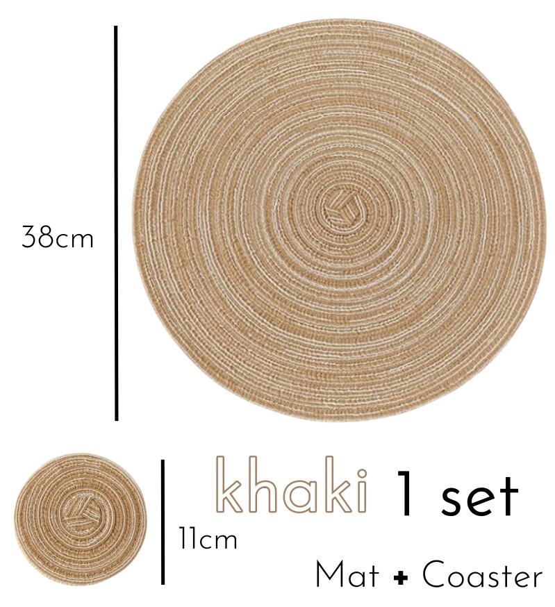 1/12pcs Round Braided Placemats 15inch Washable Table Mat with Heat Insulation Coaster for Dinner Gathering Party Kitchen-Table