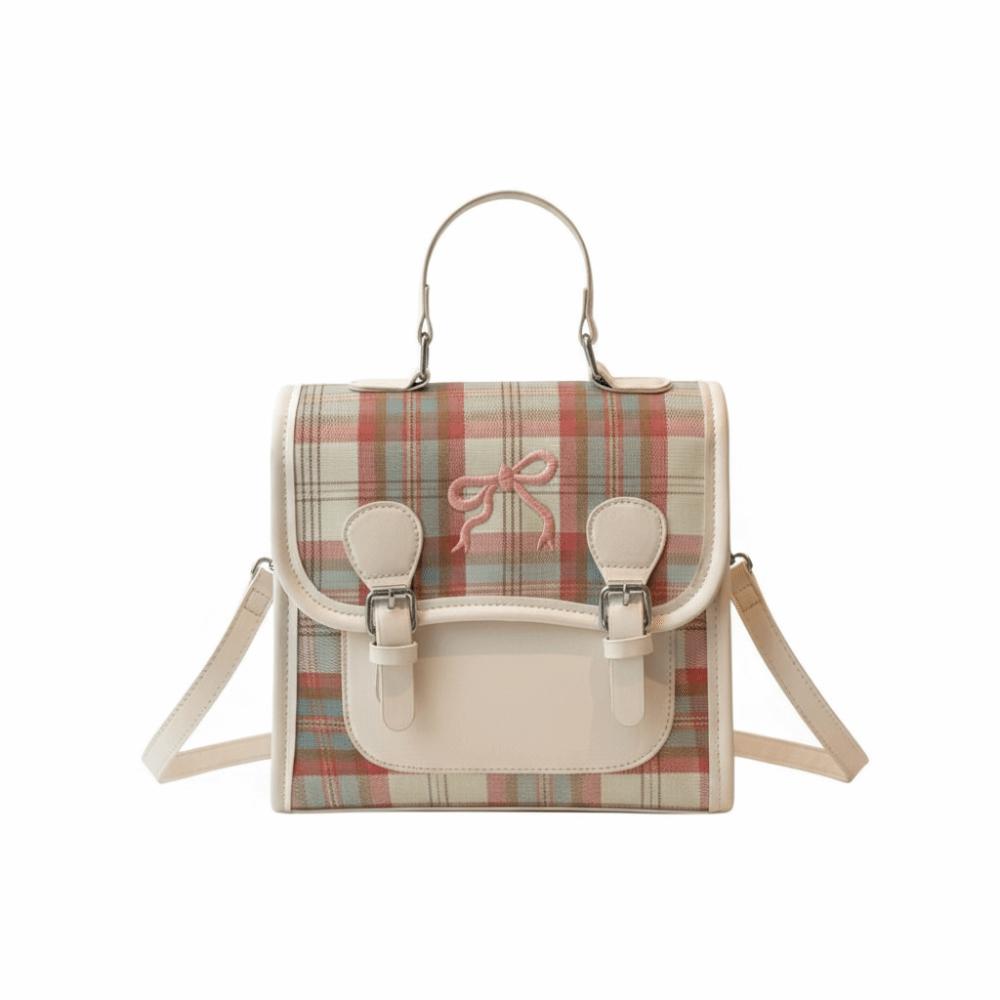 Plaid College Style Backpack Handbag Teens School Bag Cute Women Crossbody Bag  Students