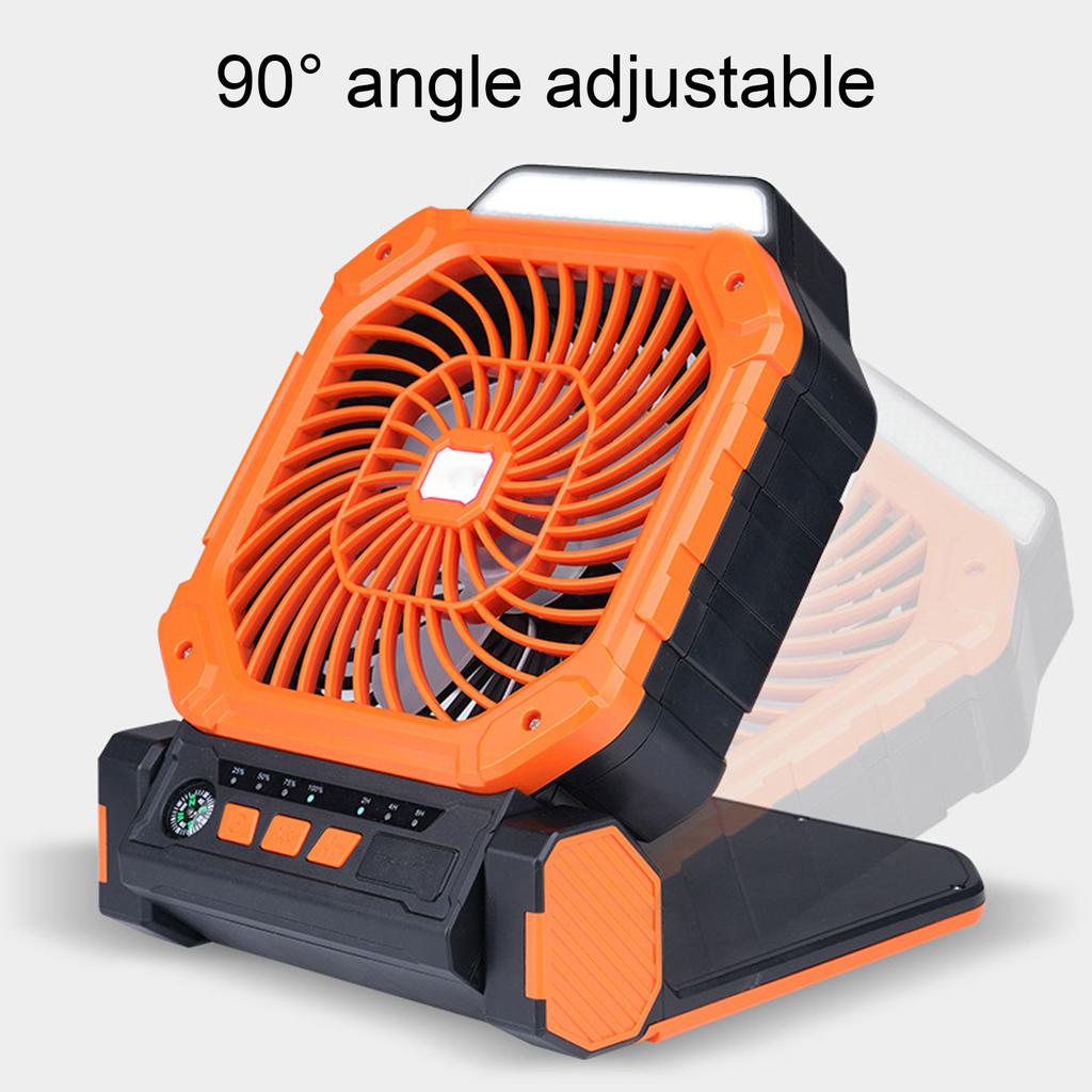 Solar Camping Fan 4 Speeds 3 Light Modes 7800mAh Battery Rechargeable Portable Fan with Timer and Compass