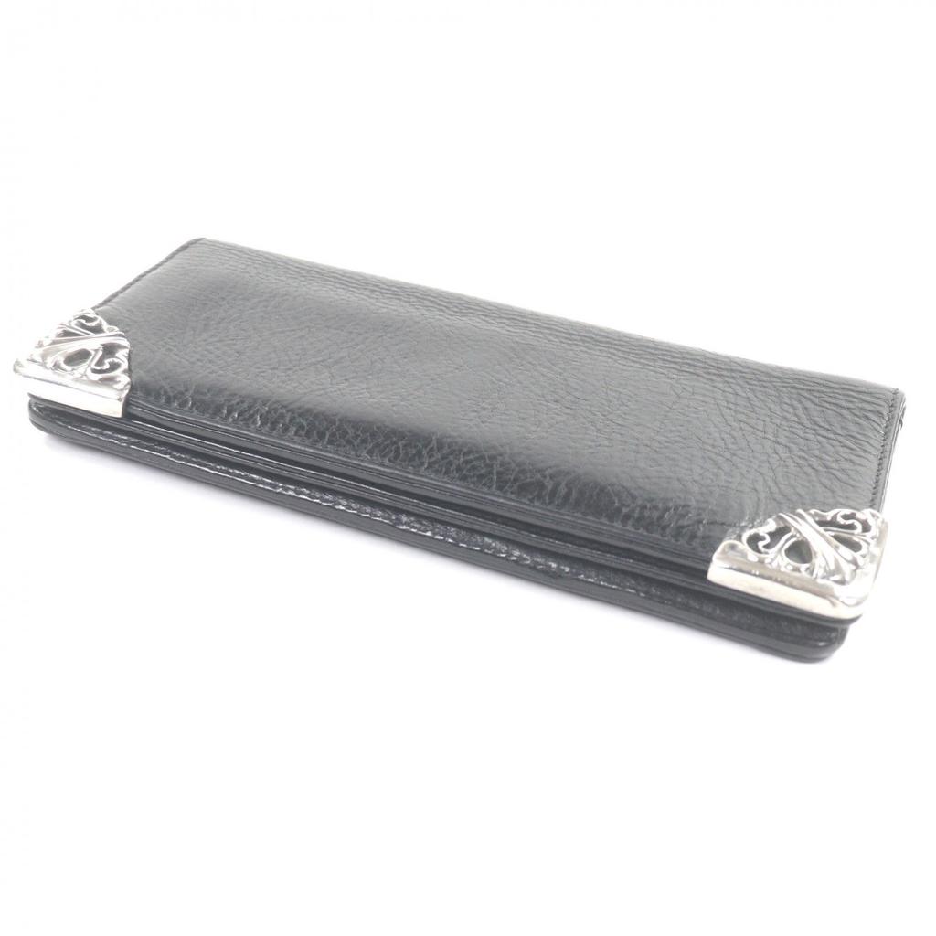 Great CHROME HEARTS Purse Single-fold wallet black leather mens Used