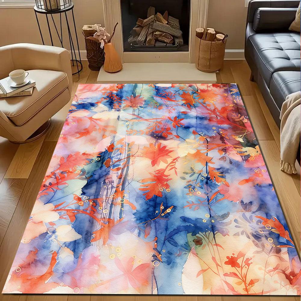 Vibrant Watercolor Floral Pattern Patterned carpet, non slip mat suitable for living room and bedroom sofas
