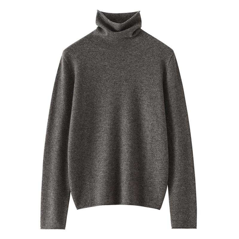 Women’s Cashmere Pile Collar Sweater - High Collar, Knitted, Loose Fit, Slim Inner Layer