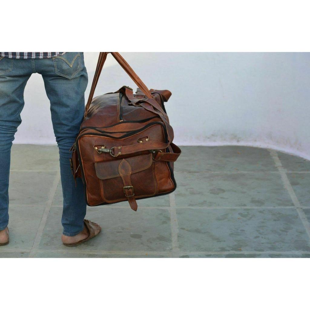 Kožená taška Duffle Men Goat Gym Leather Bag Cestovní zavazadlo Original S Brown Vintage Tote Bag