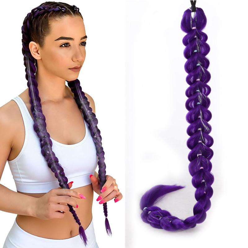 32 Inch Long Purple Synthetic Braided Ponytail Wig Hair Extension for Women Teens Daily Cosplay Festival Fashion Looks