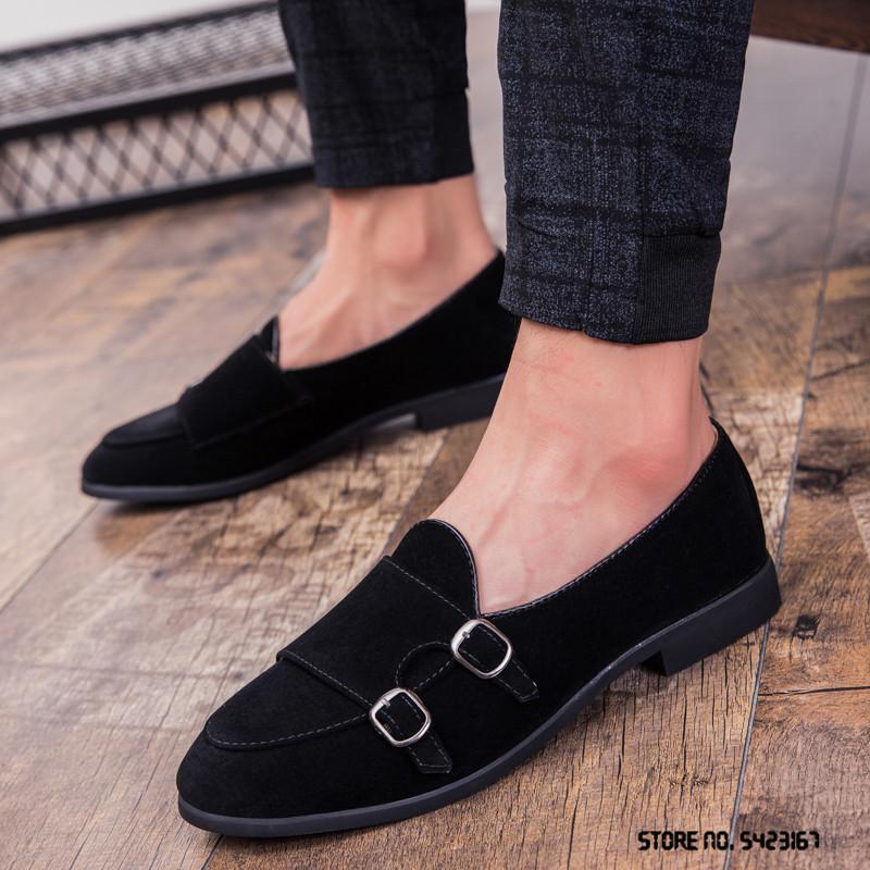 Fashion New Designer British Suede Monk Strap Leather Shoes Flat For Men Dress Formal Wedding Prom Oxford Zapatos Hombre