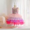 Kleider für kleine Mädchen Bunte Mädchen Puffige Melaleuca Kontrastfarbe Funkelndes Kinder Geburtstagskleid Elegant Weiches Partykleid Ballkleid für Mädchen