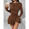 Womens Long Sleeve Dress - Solid Color Slim Fit Pleated 2025
