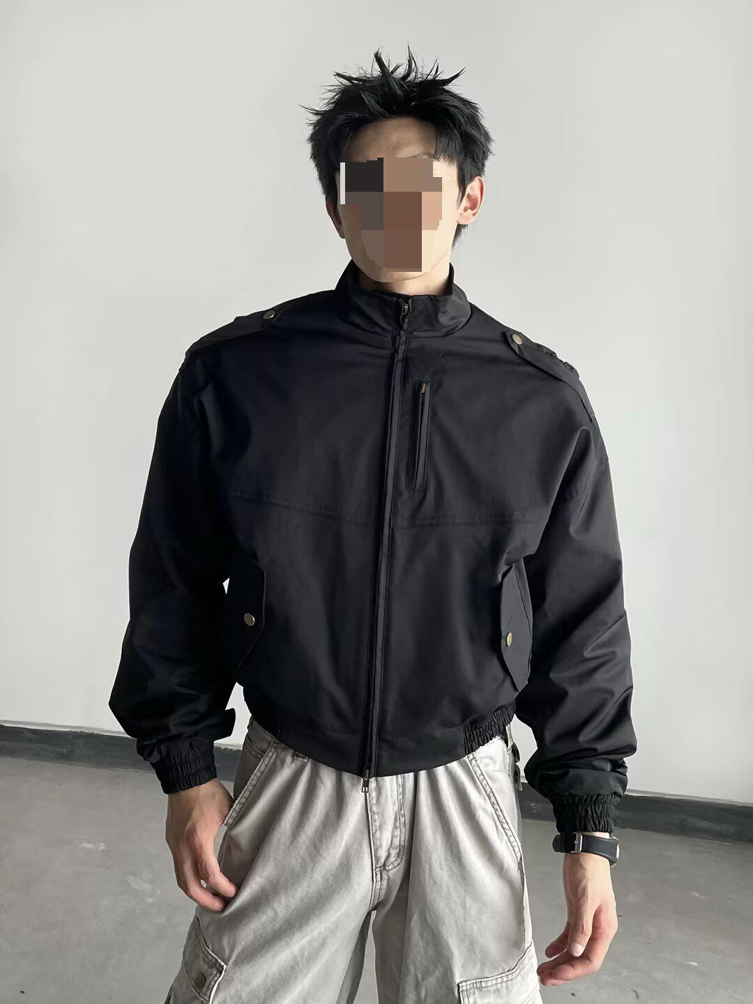 

American Retro Stand Collar Jacket: Stylish Unisex Motorcycle Coat, Clean Fit, High-End Fashion, Short & Wide Design Large чорний