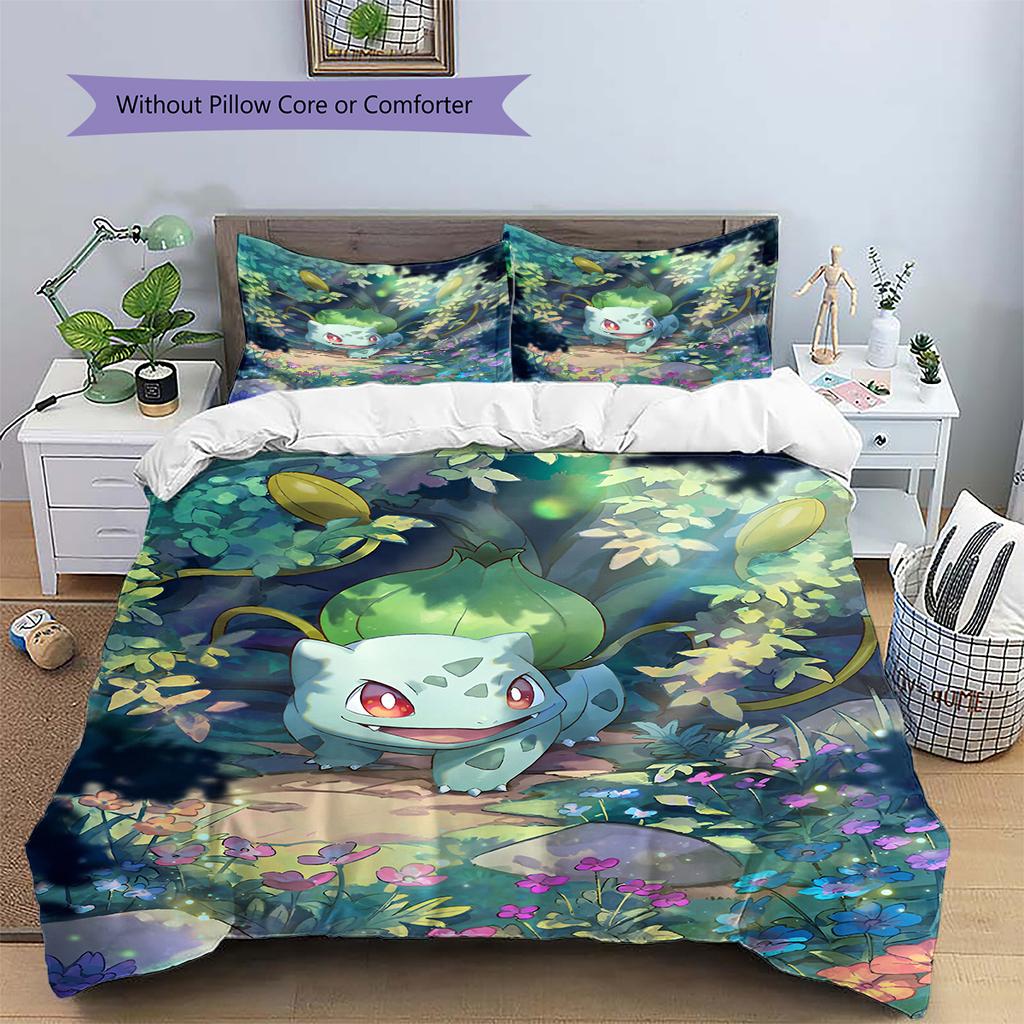 Biancheria da letto con motivo Bulbasaur Decorazione per la casa Regalo di compleanno (1 * copripiumino + 2 * federa, senza nucleo)
