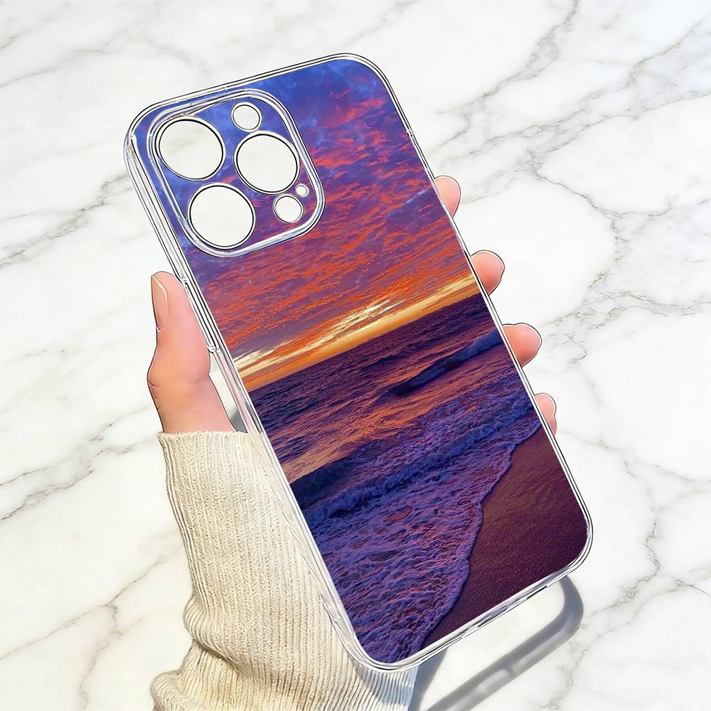 Seaside Sunset Phone Case For iPhone 17 16 15 14 13 12 11 Mini Pro Max Plus Transparent Cover