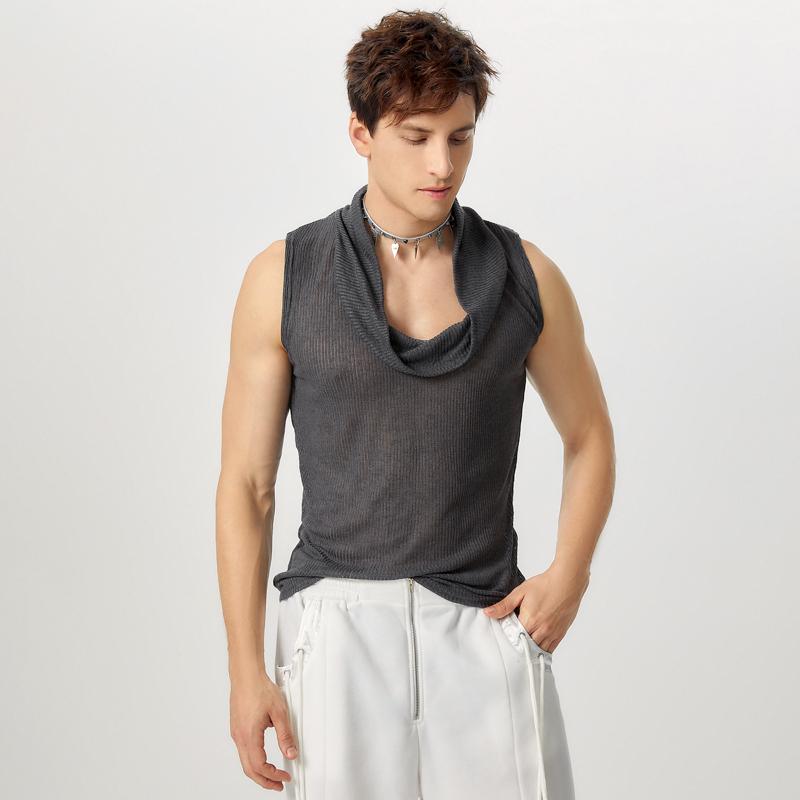 

INCERUN Men Cowl Neck Sleeveless Semi-Sheer Casual Rib Tank Tops Undershirts 2XL серый