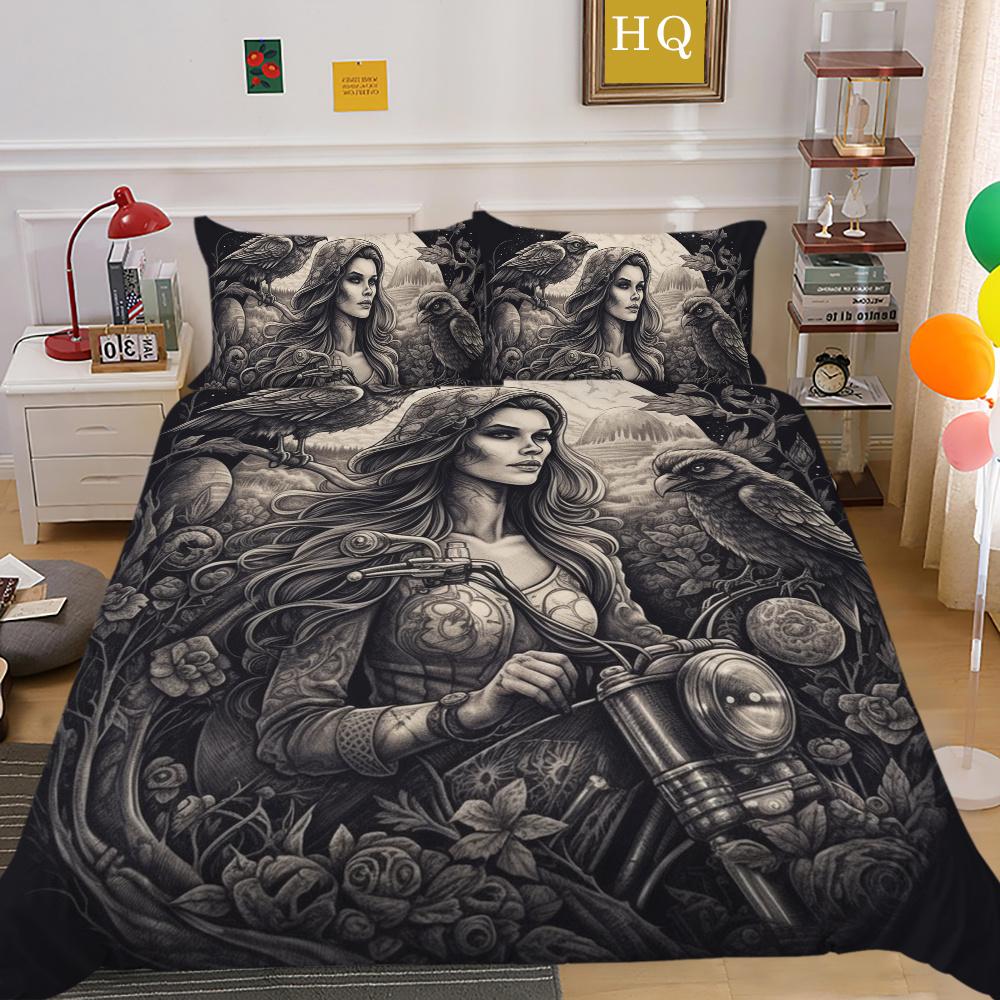 Bettbezug-Set Beauty Skull Gedruckt Full Size Mikrofaser Tagesdecken Hohe Qualität Kissenbezug Luxus Bettwäschebezug-Sets