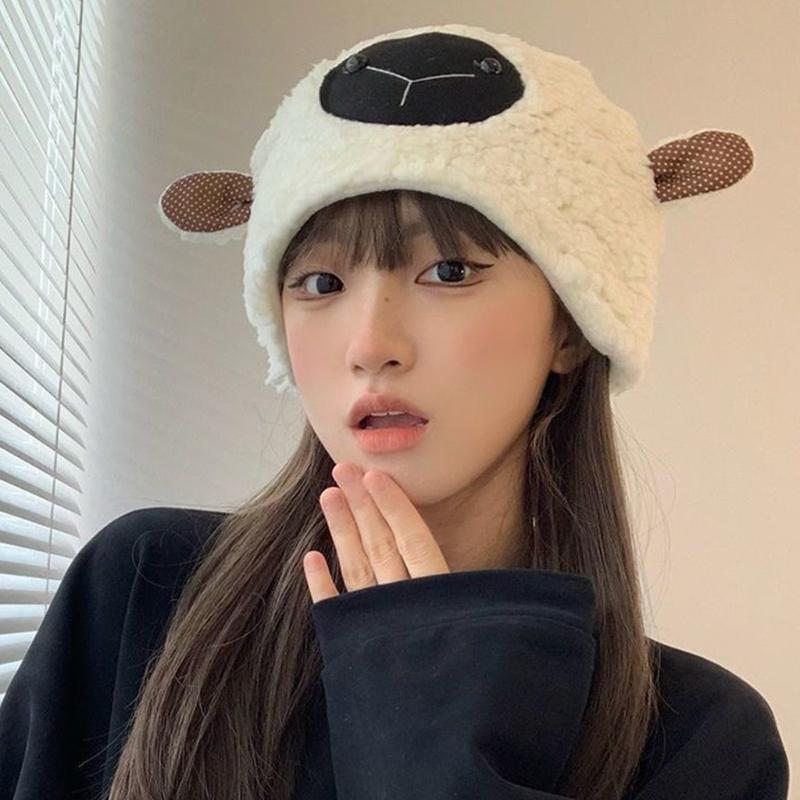 Plush Sheep Hat Sheep Ear Hat Cute Funny Beanie Sheep Ear Plush Beanie Little Devil Hat Skullies Beanie  Girl Funny Hat