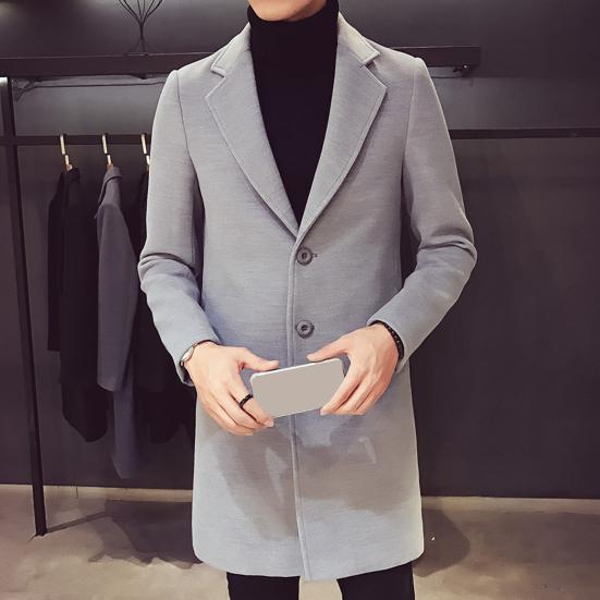 Men Suit Coat Lapel Long Sleeve Solid Color Mid-length Suit Jacket Slim Fit