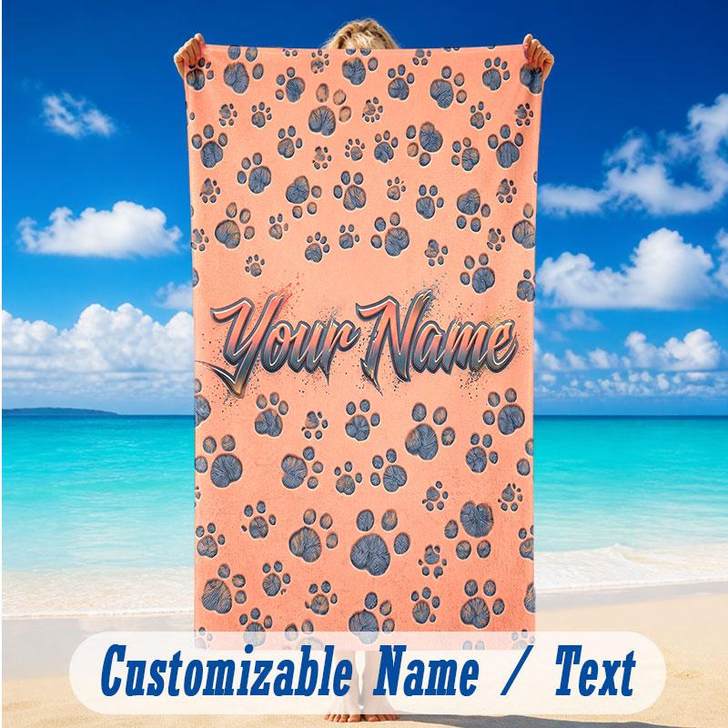 Dog Theme Beach Towel Personalized Custom Name & Text Soft Quick Dry Beach Towel for Swimming Travel