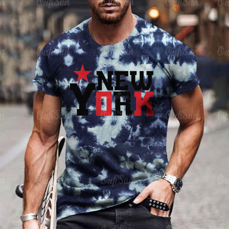 Men's T-shirt NEW YORK Alphabet Print Gradient Casual Comfy Short Sleeved Tees For Summer Oversized Men's Clothing Tops Outdoor