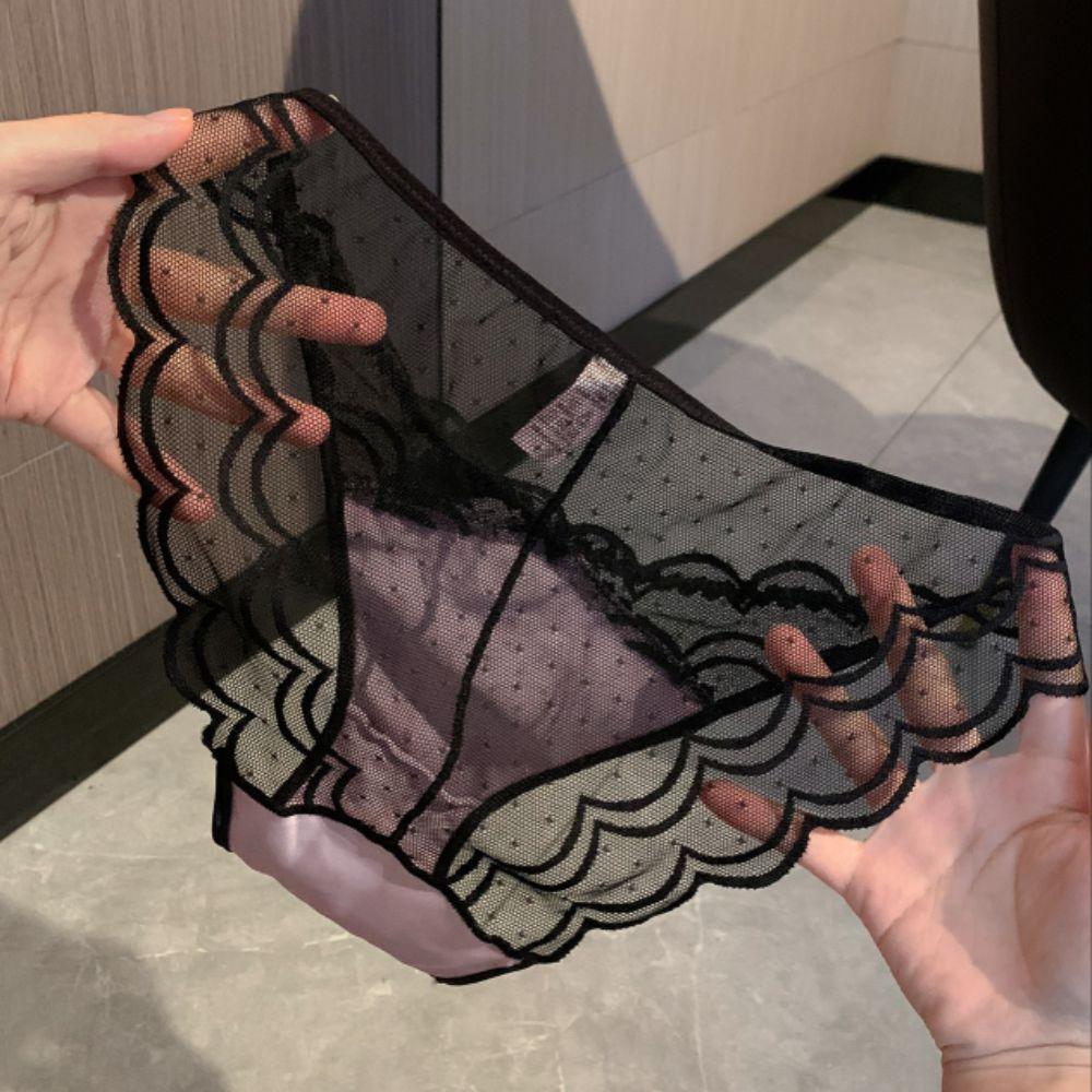 Low Waist Seamless Lace Briefs Ultra-thin Women's Mesh Underpants Lace Flower Panties  Lingerie