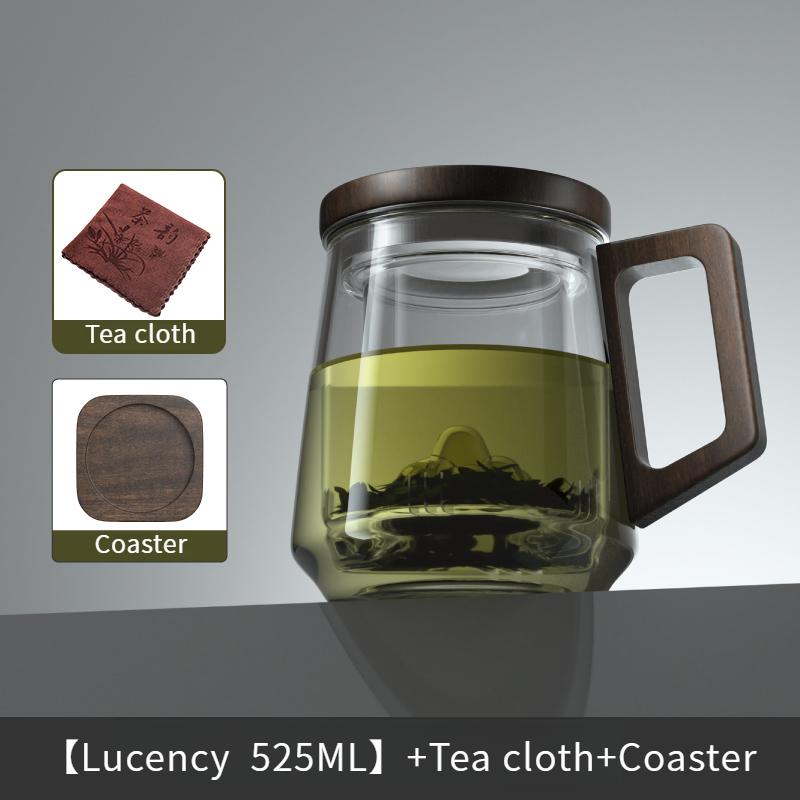 GIANXI High-End Glass Tea Cup Tea Water Separation Guanshan Design Tea Strainer Walnut Tabletop Anti-Scald Coaster Teacup Set