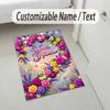 Floral Garden Theme Crystal Velvet Rug Personalized Custom Name Text Soft Floor Mat Home Decor