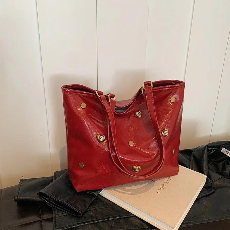 Large Capacity PU Single Women's Shoulder Bags 2026 High Quality Niche Retro Commuting Bag Fashionable Versatile Youth Tote Bag