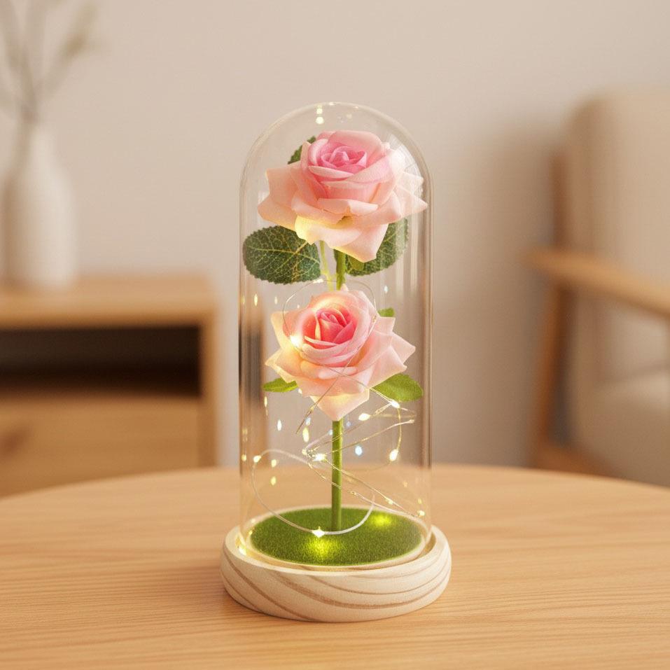 1 Artificial Rose Eternal Flower Glass Cover Creative Bouquet Mother's Day Small Gift Valentine's Day Gift High Sense