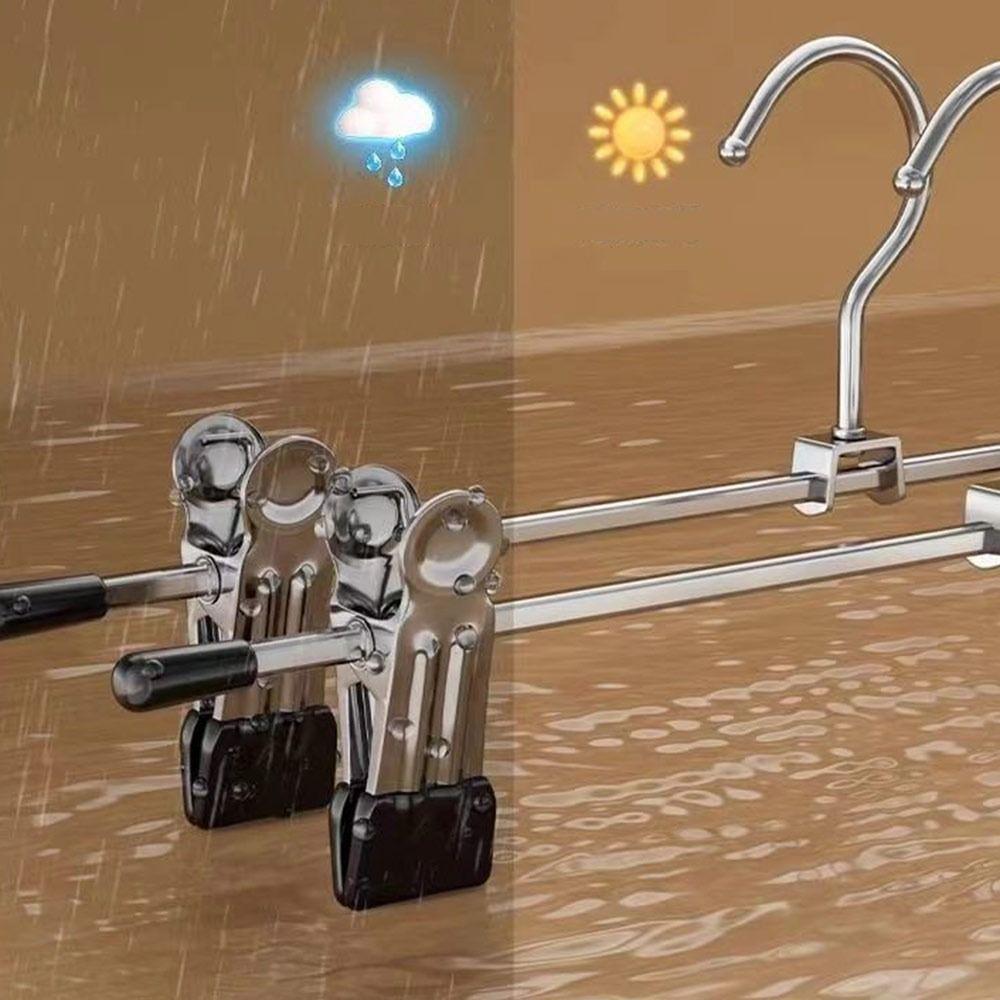 5pcs New Retractable Metal Trouser Rack Windproof Non-Slip Pants Drying Hangers with Adjustable Clips Clothes Hanger for Home