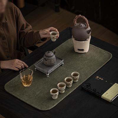 Miaozhu Xuan Retro Two-Color Jacquard Linen Tea Mat - Plant-Dyed Handmade Table Runner for Chinese Tea Decor