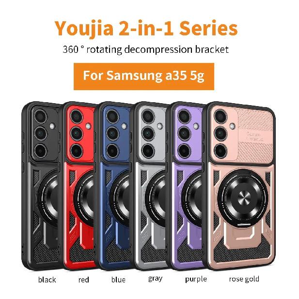 Slide Camera Armor Protection Case For Samsung A56 A36 A26 A16 A55 A35 A25 A15 A17 360° Rotating Magnetic Ring Stand Phone Cover