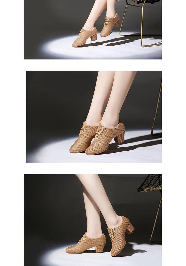 Women's Latin Dance Shoes Soft Sole Medium Heel Summer Square Dance Teacher Shoes