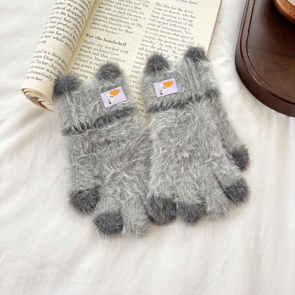 

A Pair Mink-Like Toddler Gloves Long-Hair Material 3-8Years Winter Warm Gloves Thick Warm Cold Protection Mittens темно-сірий