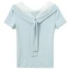 Sancai Women's Cropped Lace V-Neck T-Shirt