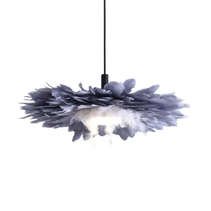 Nordic Creative Grey Feather Pendant Lights 3 Light Color LED Girl Baby Kids Hanging Light for Bedroom School Wedding Lighting