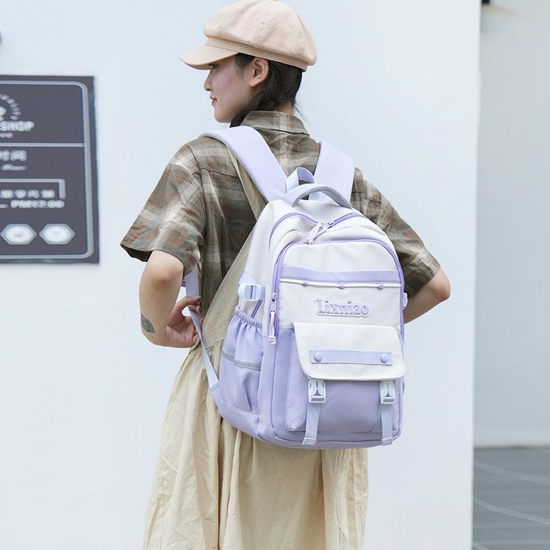 large capacity, fresh and cute, primary and secondary school students splicing contrasting colors, fashionable backpack.
