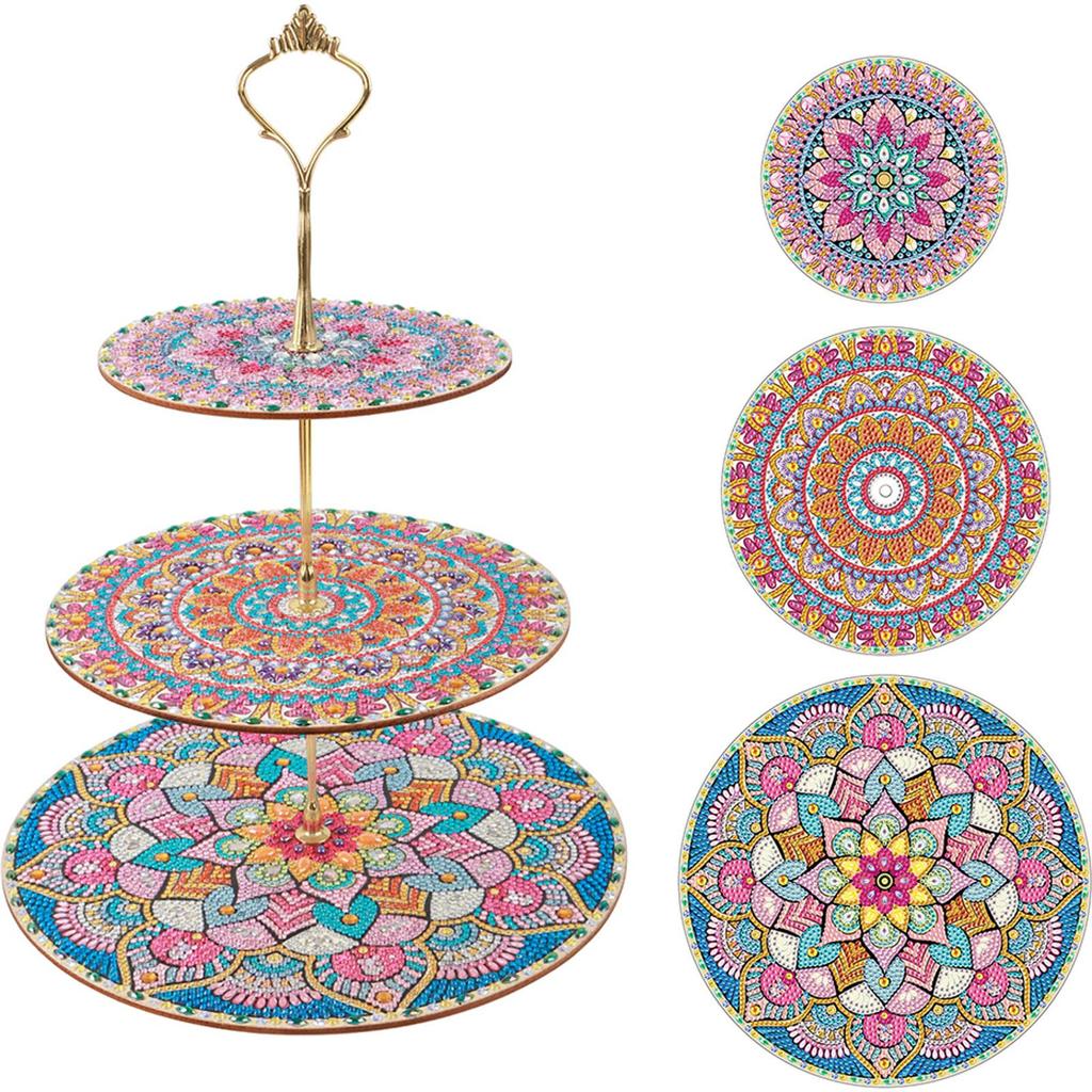 3-Tier Mandala Diamond Art Cake Stand Kit Acrylic Diamond Art Tray for Weddings Birthdays Thanksgiving Elegant Table Decor