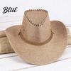 Sun Proof Linen Cap Western Cowboy Hat with Windbreak Rope for Men Wide Brim Fashionable Outdoor Travel Halloween Cosplay Costume Breathable Fedora