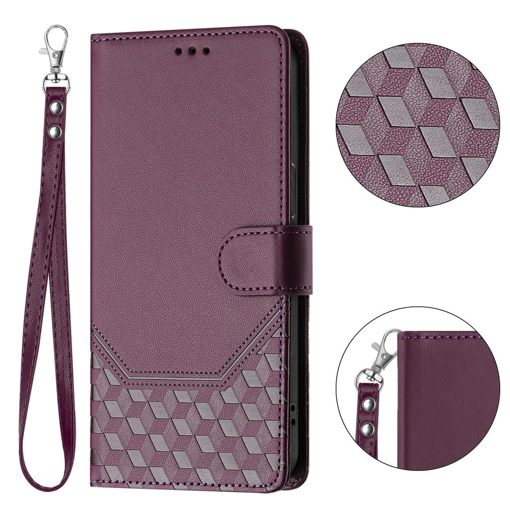 For Honor X60 GT 5G Case Imprinted Honeycomb RFID Blocking Leather Phone Cover with Strap