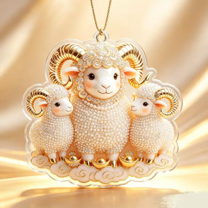 Acryl Chinesisches Tierkreiszeichen Ziege Hängendes Ornament Glückverheißend Rot Gold Für Frühlingsfest Neujahr Hausdekoration