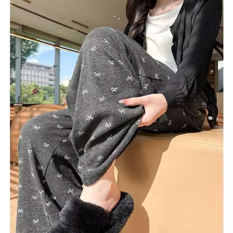 2025 Women's High Waist Soft Wide-Leg Pants with Bow, Slimming Fit, for Spring & Autumn