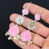 Pear Pink Chalcedony Stone Wife Elegant Dangle Earrings Jewelry Sterling Silver