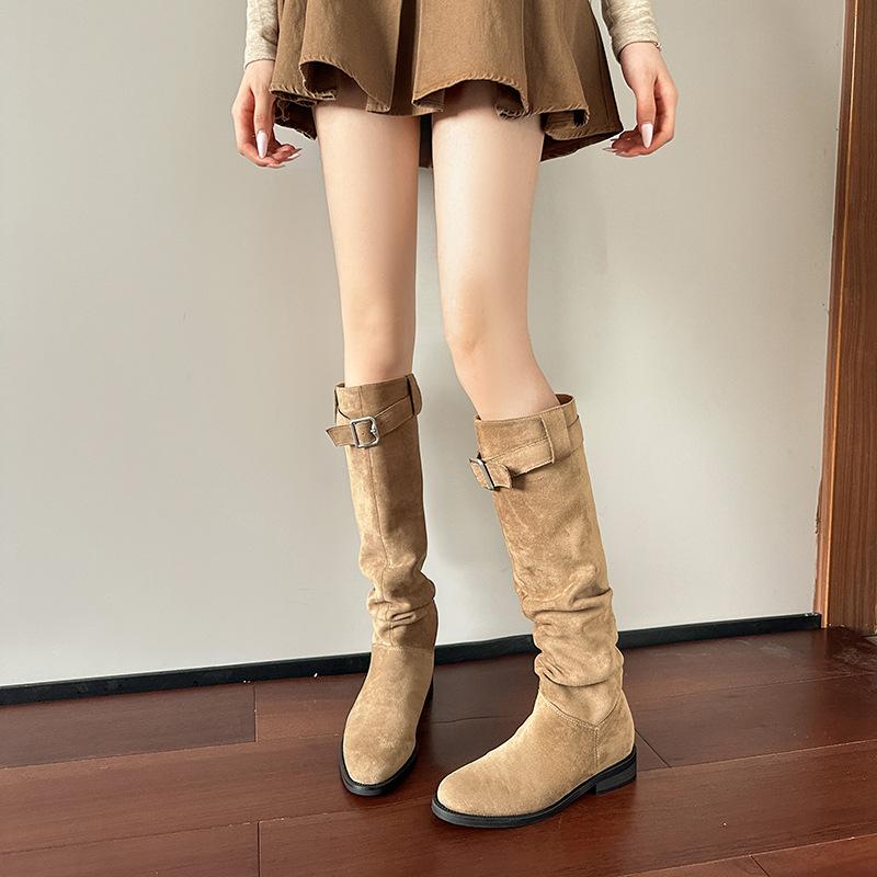 Maillard Pleated Pile Boots Women's Thick Heel Skinny Versatile Fashion Boots But Knee Boots Women's Western Knight Boots