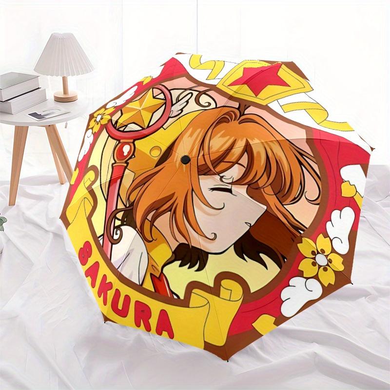 Cardcaptor Sakura Automatic Folding Windproof Umbrella with Sturdy Iron Frame, Portable Compact Travel Umbrella All-Season Use Parties027