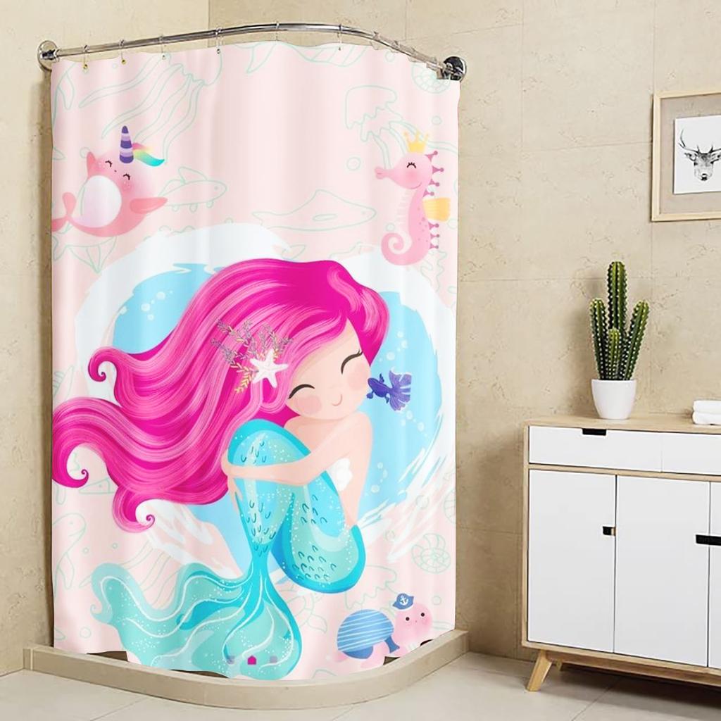 Mermaid Anime Shower Curtain Cute Bath Waterproof Curtains For Living Room Luxury Set Screen Bathroom Accessories Sets