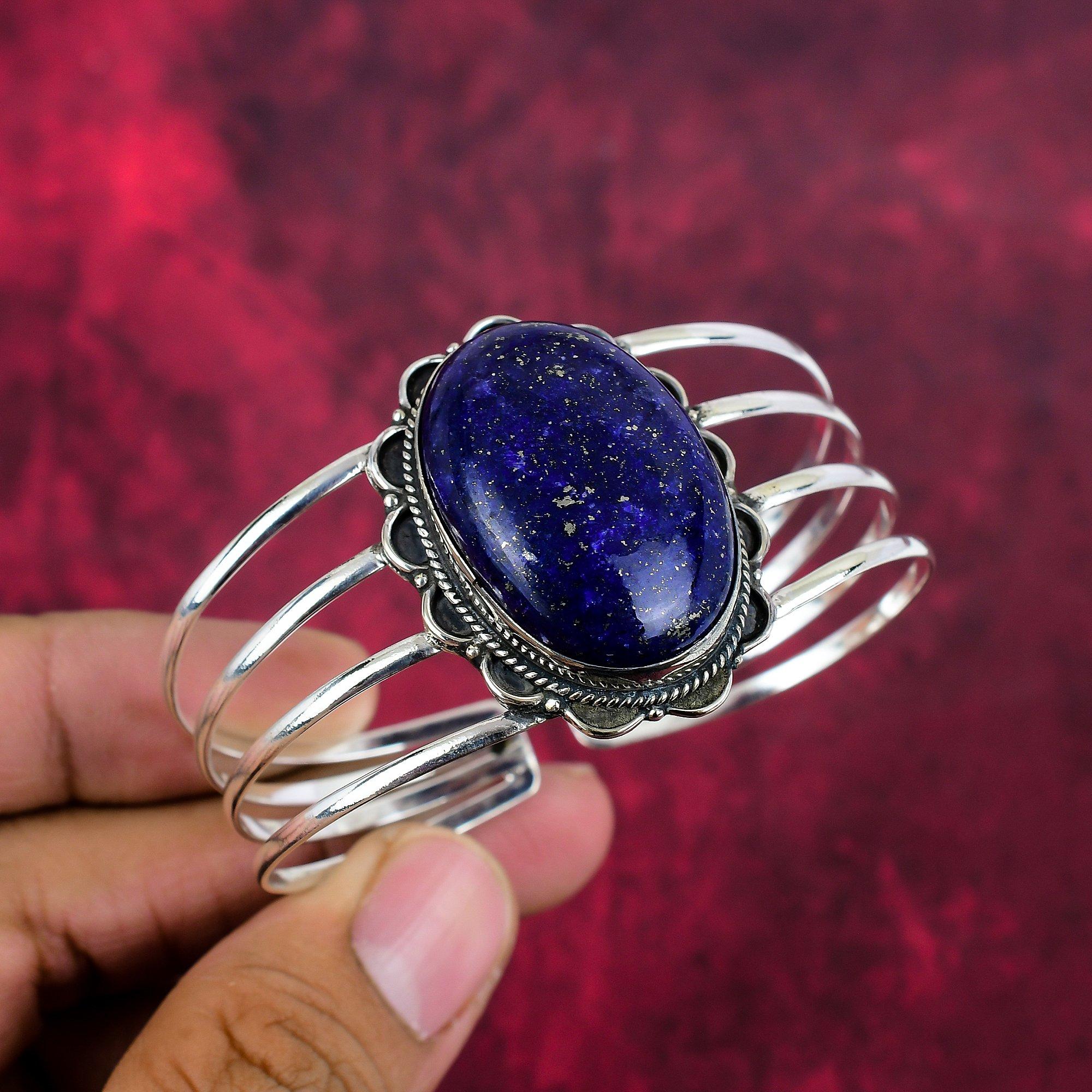 

Браслет с лазуритом, ювелирные изделия ручной работы из драгоценных камней, браслет из стерлингового серебра 925 пробы, уникальный дизайн ювелирного браслета Adjustable синий