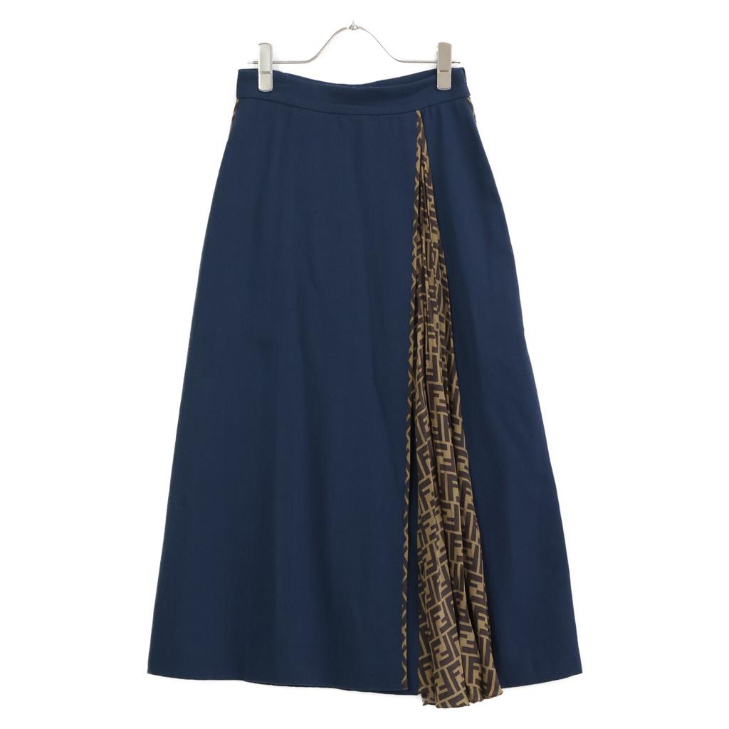 FENDI FQ7127 A5HP Navy Wool FF Pleated Wrap Over Skirt skirt 38 Navy brownUsed