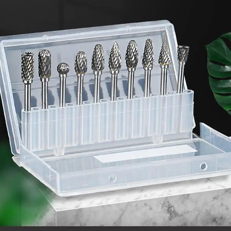 10pcs/set Carbide Rotary Burr Set Carving Burr Bits with 3mm Shank 6mm Bit for Wood & Stone Carving, Steel Metal Working