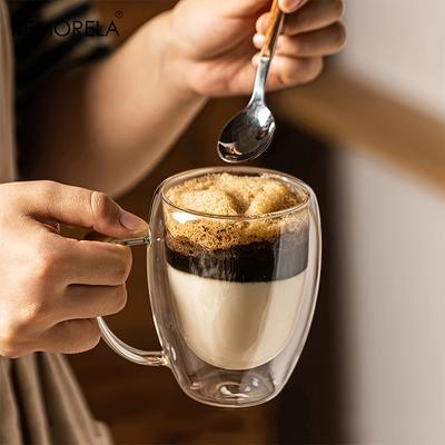 2/4/6PCS Taza de Café de Vidrio de Doble Pared de 350ML Con Asa Vaso de Vidrio Transparente Taza para Capuchino Café Leche Té Zumo Taza de Té