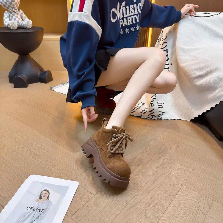 Soft leather version~ Martin boots women's autumn 2025 new breathable rhubarb boots British versatile platform short boots