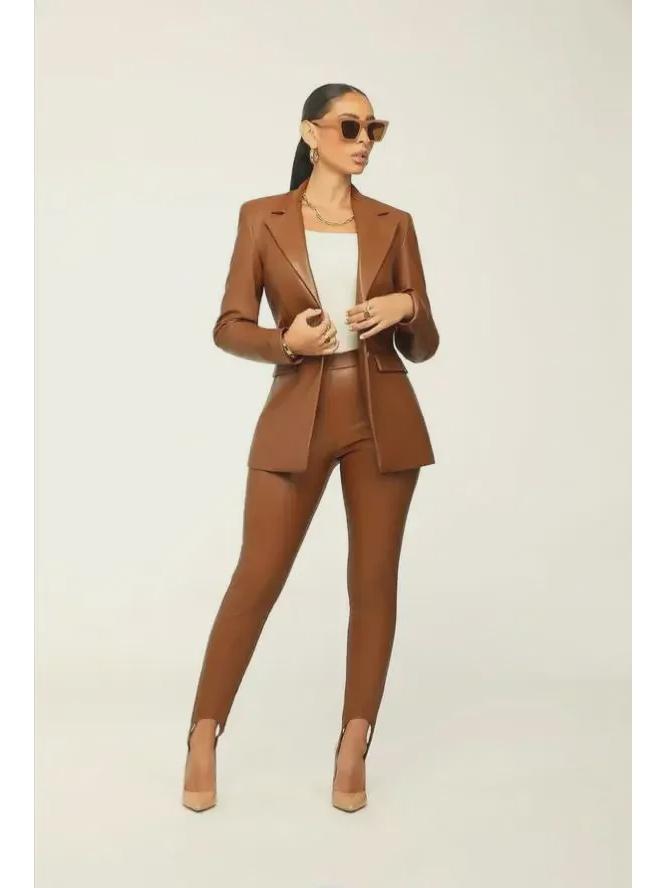 RC3090 Women's V-Neck Leather Split-Leg Pants Suit - European & American Style